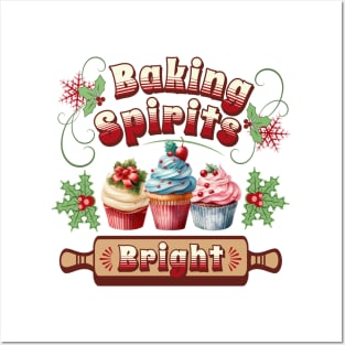 Baking Spirits Bright Vintage Christmas Cupcakes Posters and Art